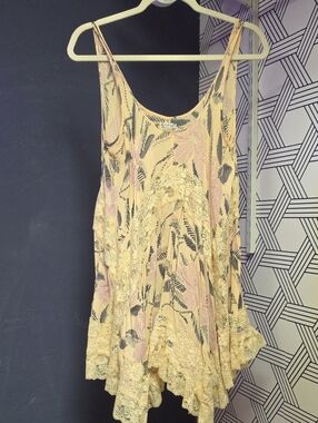 Free People Pale Yellow Floral Lace Slip Dress